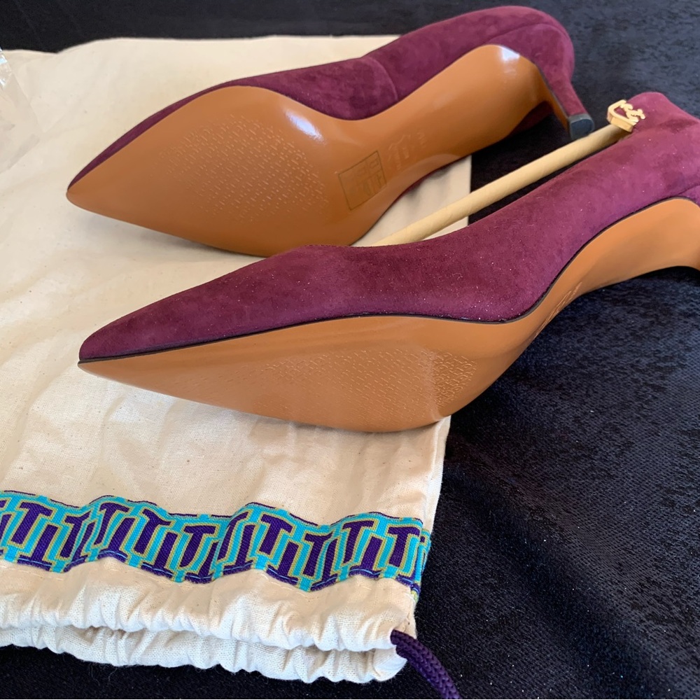 Tory Burch Burgundy Suede Heels - Picture 2 of 3